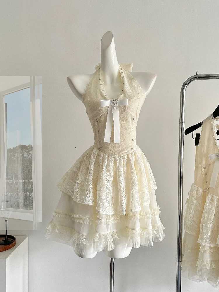 Summer Korean Fashion Sexy Mini Fluffy Dress Women Bow V-Neck Backless Halter Party Dress Casual Sweet Original Design Clothing R250716