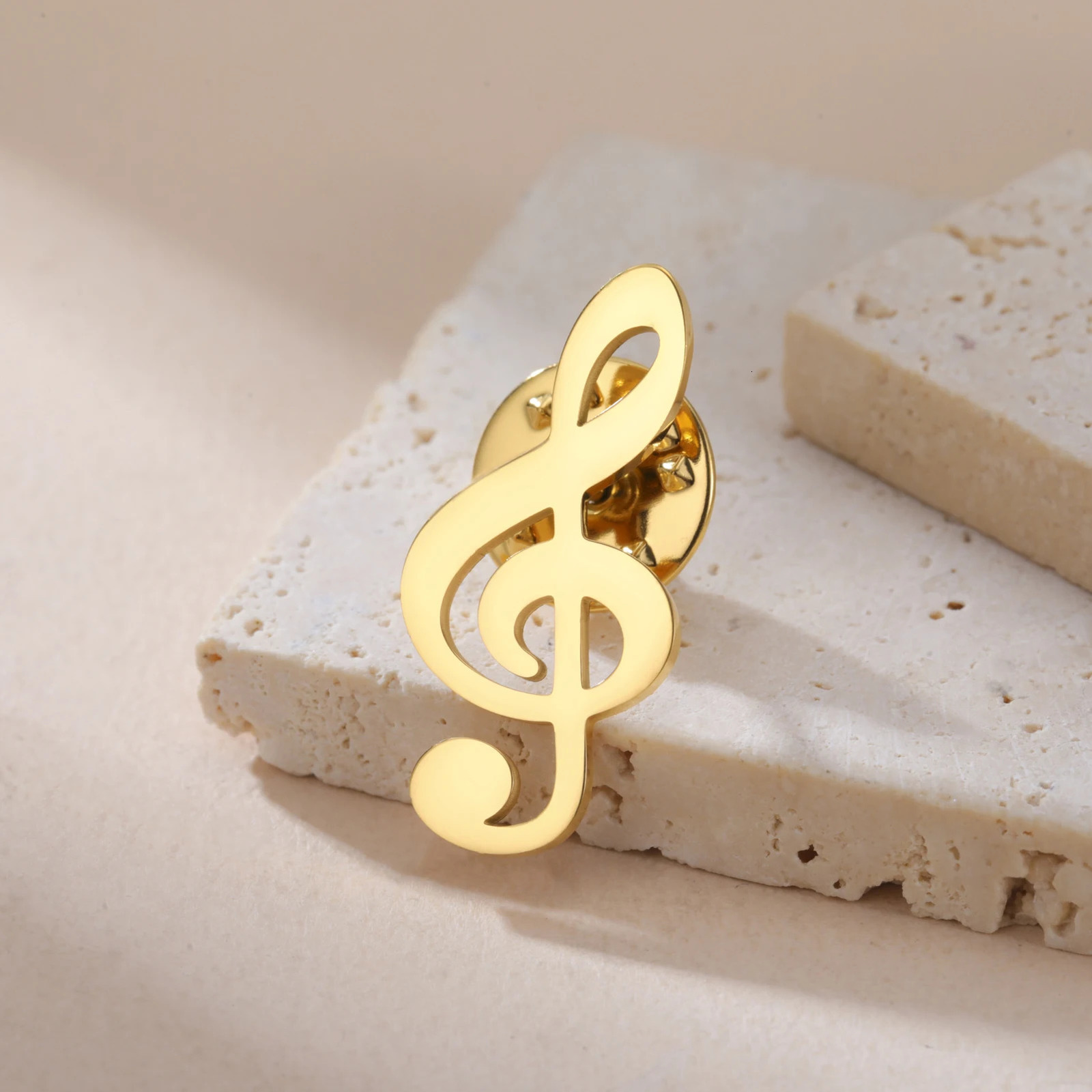 Music Note Womens Brooch Stainless Steel Gold Color Suit Badge Lapel Pin Fashion Accessories Wholesale 250625