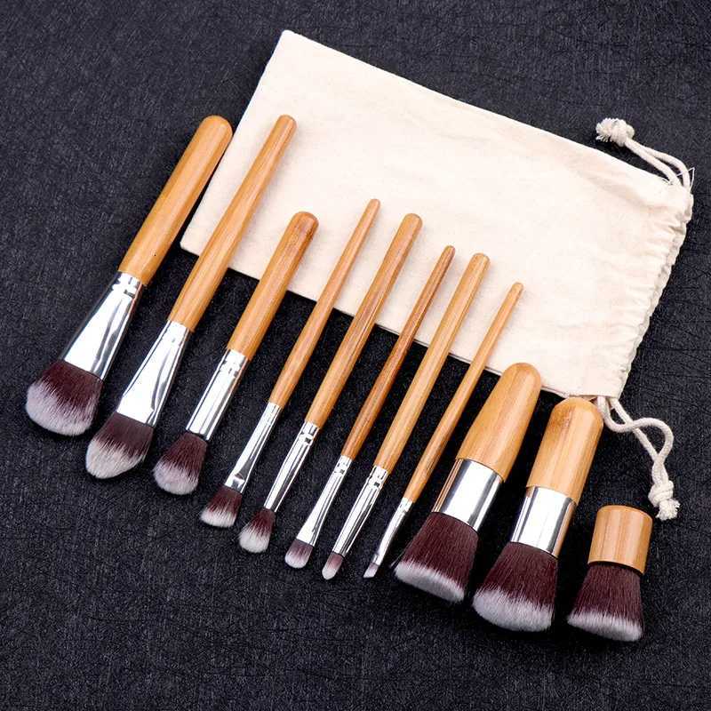 11 Pcs/Set Natural Bamboo Handle Makeup Brushes Set Professional Foundation Blending Brush Cosmetic Makeup Tool With Cotton Bag XJ2500716