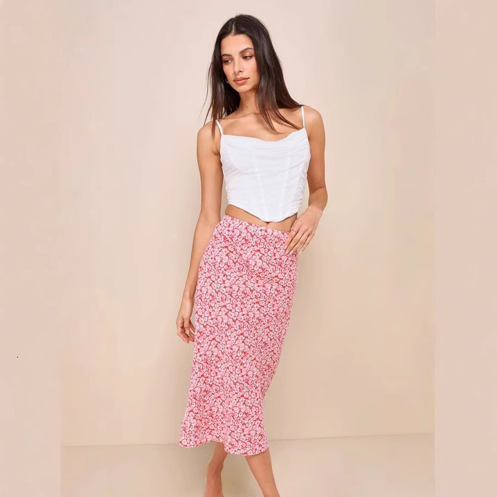 2025 Cross-Border European and American Floral High-Waisted A-Line Skirt French Gentle Elegant Style Amazon