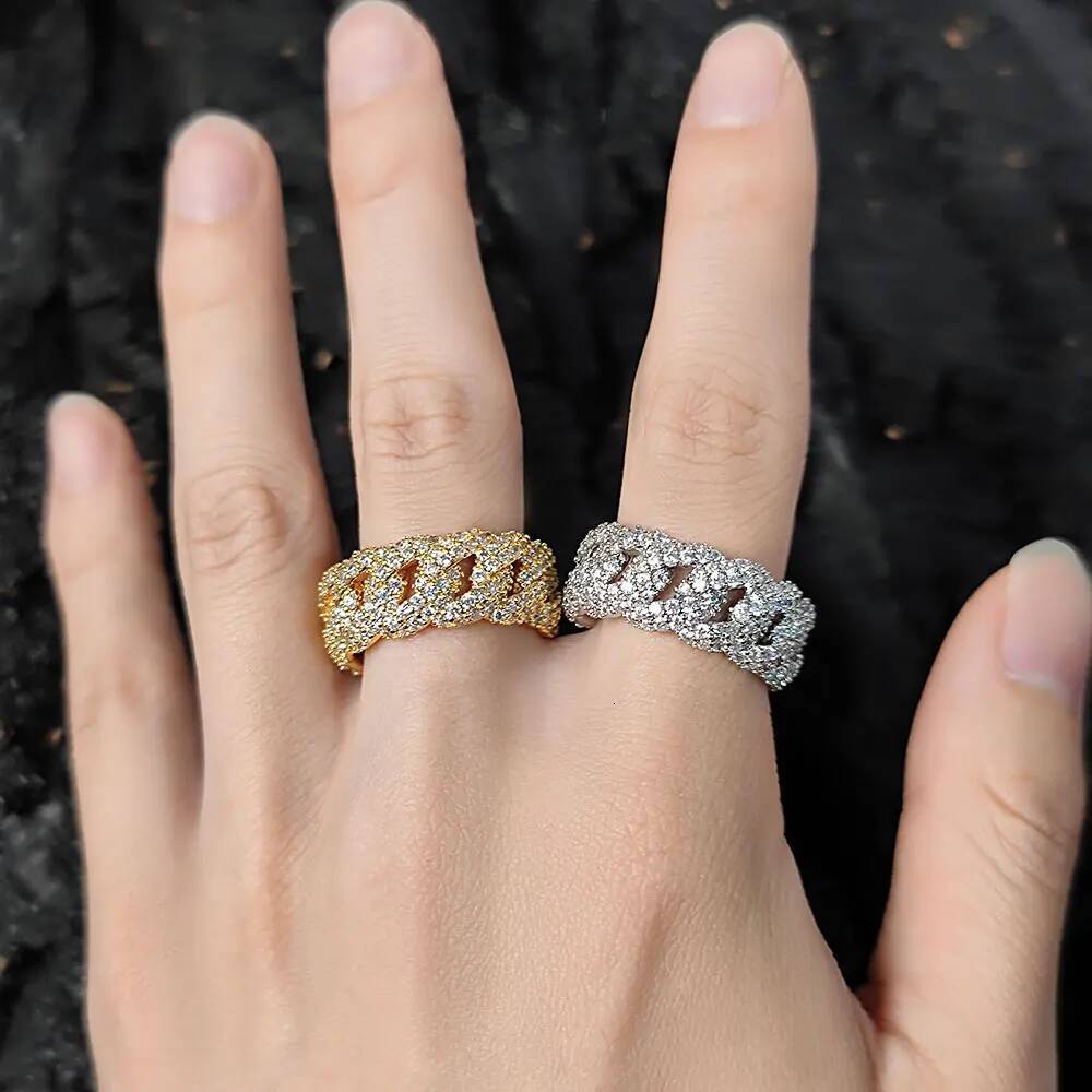 European And American Cross-Border Hiphop Jewelry Cuban Rings Trendy Brands Personality Full Of Zircon Men Rings.