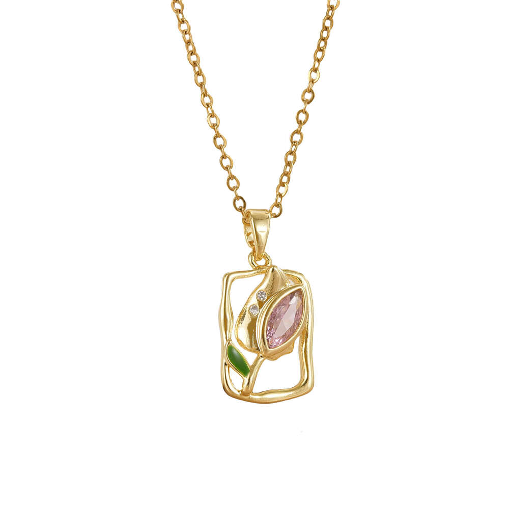 Titanium Steel Tulip Necklace For Women Versatile High-End Korean Style Niche Design Elegant Collarbone Chain Jewelry F8c