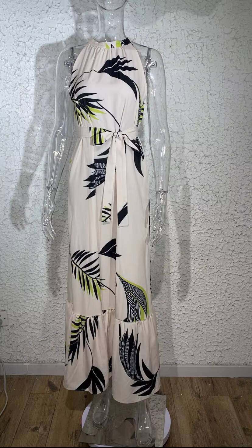 Elegant Womens Sexy Y2k Lace Up Print Strap Dress Holiday Beach Female Robe Vesido Mujer Maxi Dresses For Women dongdumaoyi
