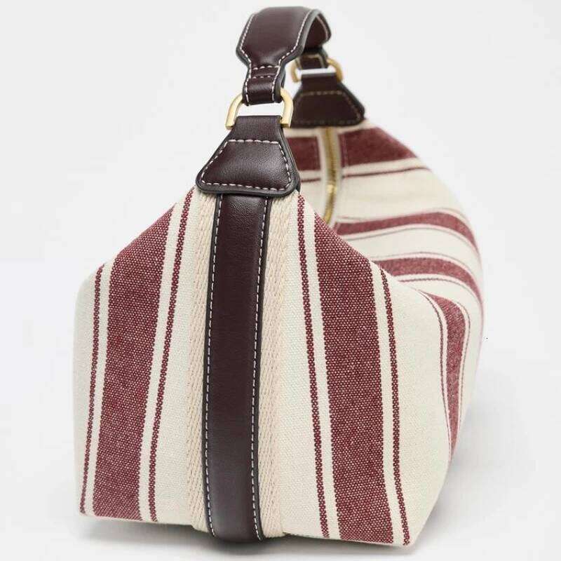 STRIPED FABRIC CITY Bag, Fashionable Handbag Purse For Women - Spacious Crossbody Satchel, Design Baguette Bag