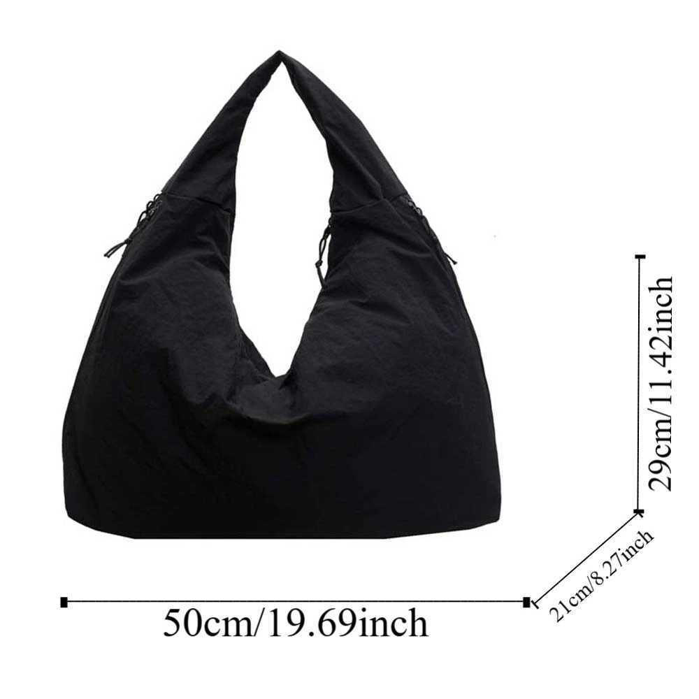 Casual Nylon Shoulder Bag Multi-Pocket Double Zipper Design Versatile Commuting Handbag Soft Large Capacity Tote Bag