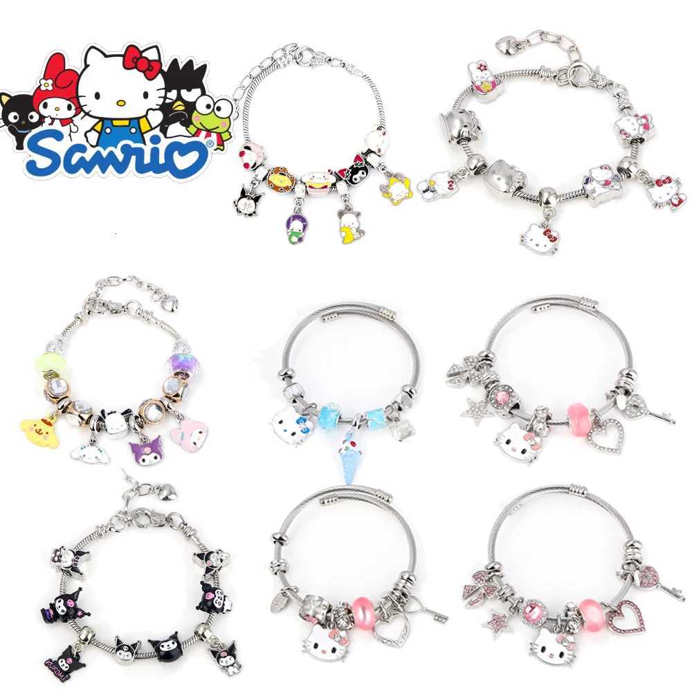 Sanrio Anime Cute Hello Kitty Charms Bracelet Beads Pendants Sanrio Kuromi Melody Cinnamoroll Kawaii KT Cat Bracelet for Girls Fans Jewelryw250716