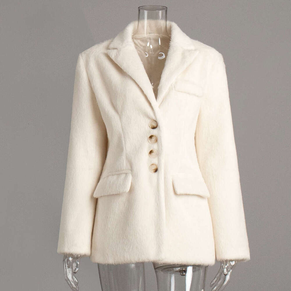 Socialite Style Loose Turn-Down Collar Plush Coat Autumn Winter INS Long Sleeve Overcoat For Women B5