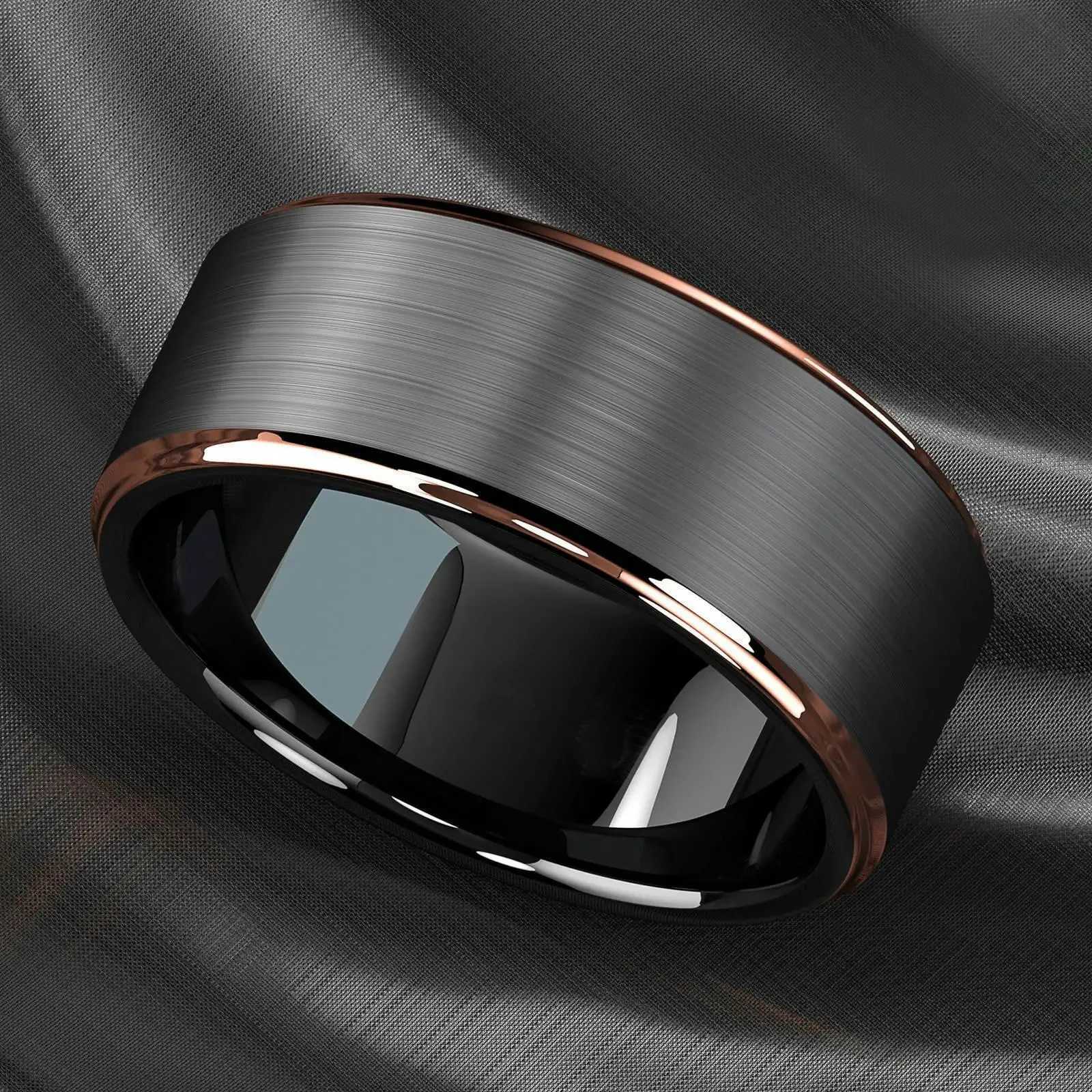 Fashion 8mm Stainless Steel Rings for Men Rose Gold Color Step Edge Black Brushed Men Rings Wedding Party Jewelry Gifts S250716
