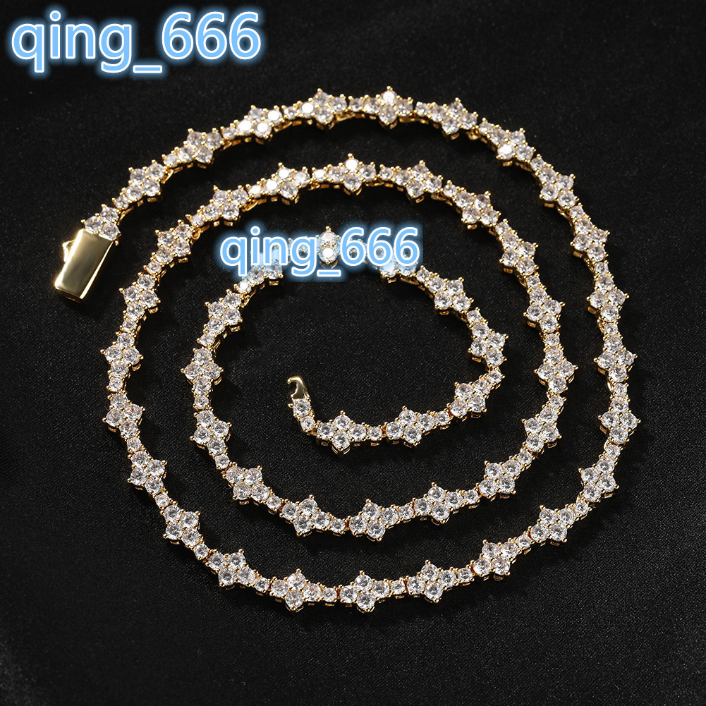 moissanite chain Gold Plated Diamond Women Tennis Chain Hip Hop Brass Metal Iced Out Cross Tennis Link Chains for Men