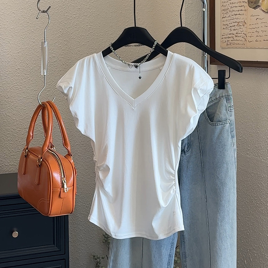 Summer New Women S T Shirt Right Shoulder Puff Sleeve Short For Design Sense Ins Slim Fit Korean Version Versatile Sweet Spicy Girl Top Designer