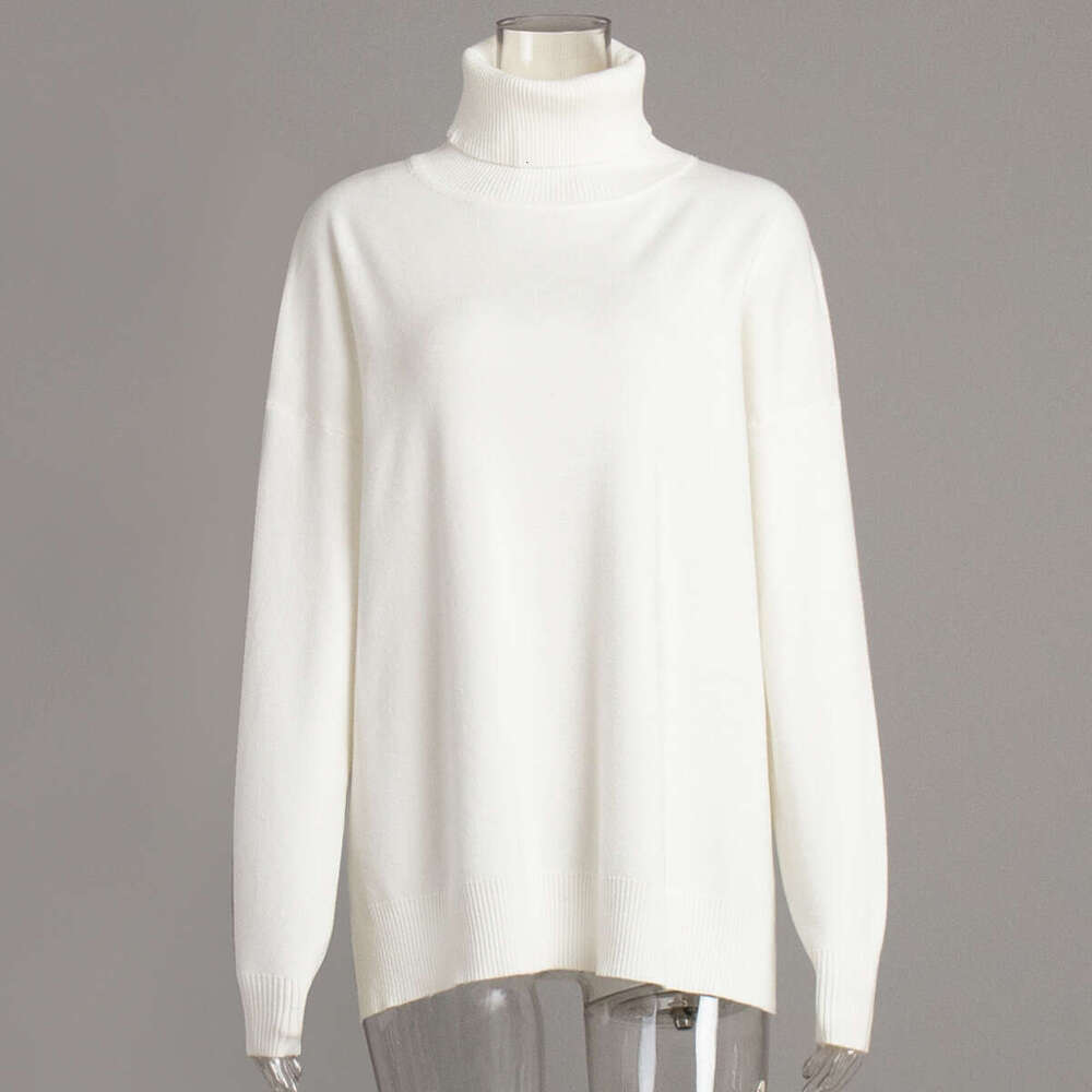 Turtleneck Women Autumn Winter New Casual Style Split Loose Solid Color Knitted Sweater B5