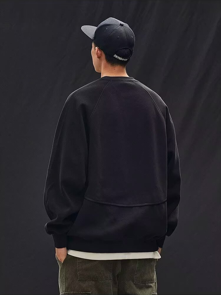 C40355 new heavy thickened fried flower men's sweatshirt round neck loose drop shoulder sleeve men's sweatshirt sweatshirt bottoming shirt t