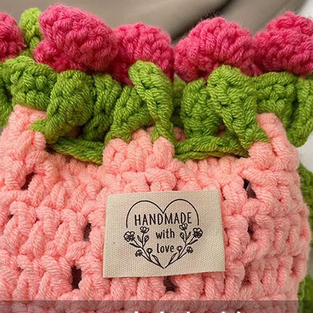 Bohemian Rose Bouquet Weave Bag Cotton Rope Flower Shoulder Bag Storage Bag Large Capacity Rose Beach Bucket Bag Beach