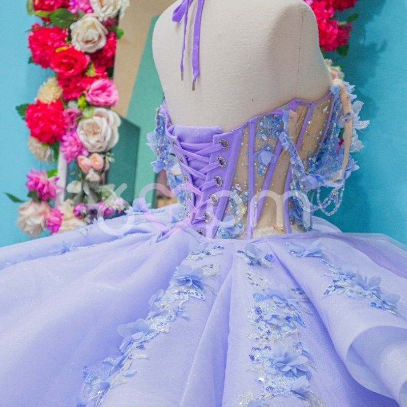 Lavender Quinceanera Dresses Ball Gown Off Shoulder Appliques Flower Beads Tull Sweet 16 Dress Vestidos De 15 Anos
