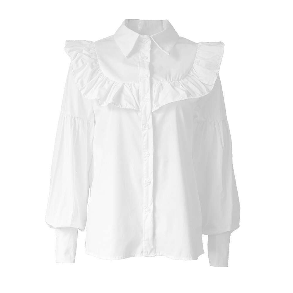 Ruffle Hem Spring New French Elegant Temperament Commuter Versatile Solid Color Shirt B5