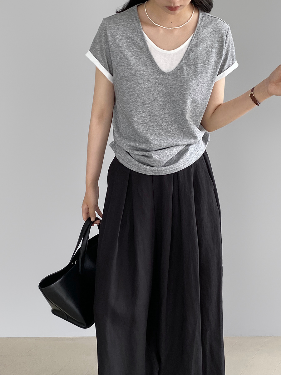 Summer New Women S T Shirt Jiangzuo Korean Style High End Fake Two Piece Short Sleeve Casual Top Clothing Designer