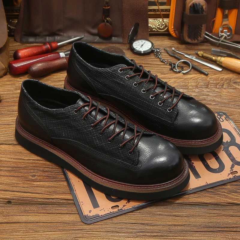 Mature Mens Short Face Round Toe Retro Casual Oxfords Businessman Cowhide Basic Daily Lace Up Office Shoes W250716