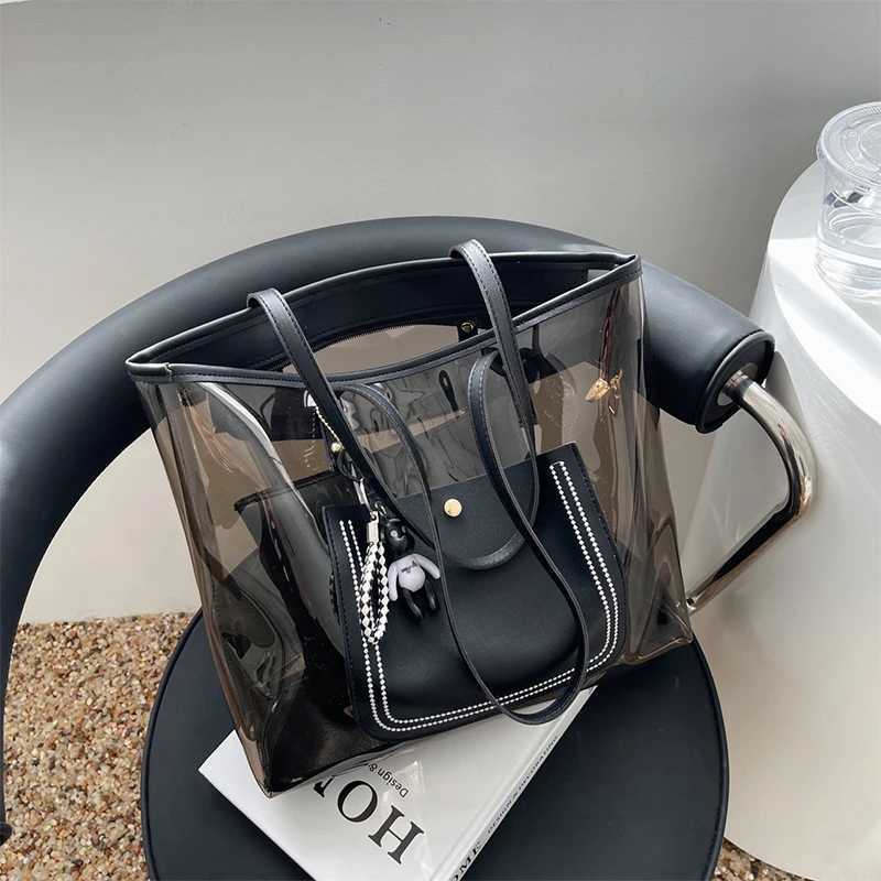 Clear Jelly Shoulder Bag For Women Commuting Zipper Large Capacity Tote Bag High-end Texture Underarm Purses Handbag
