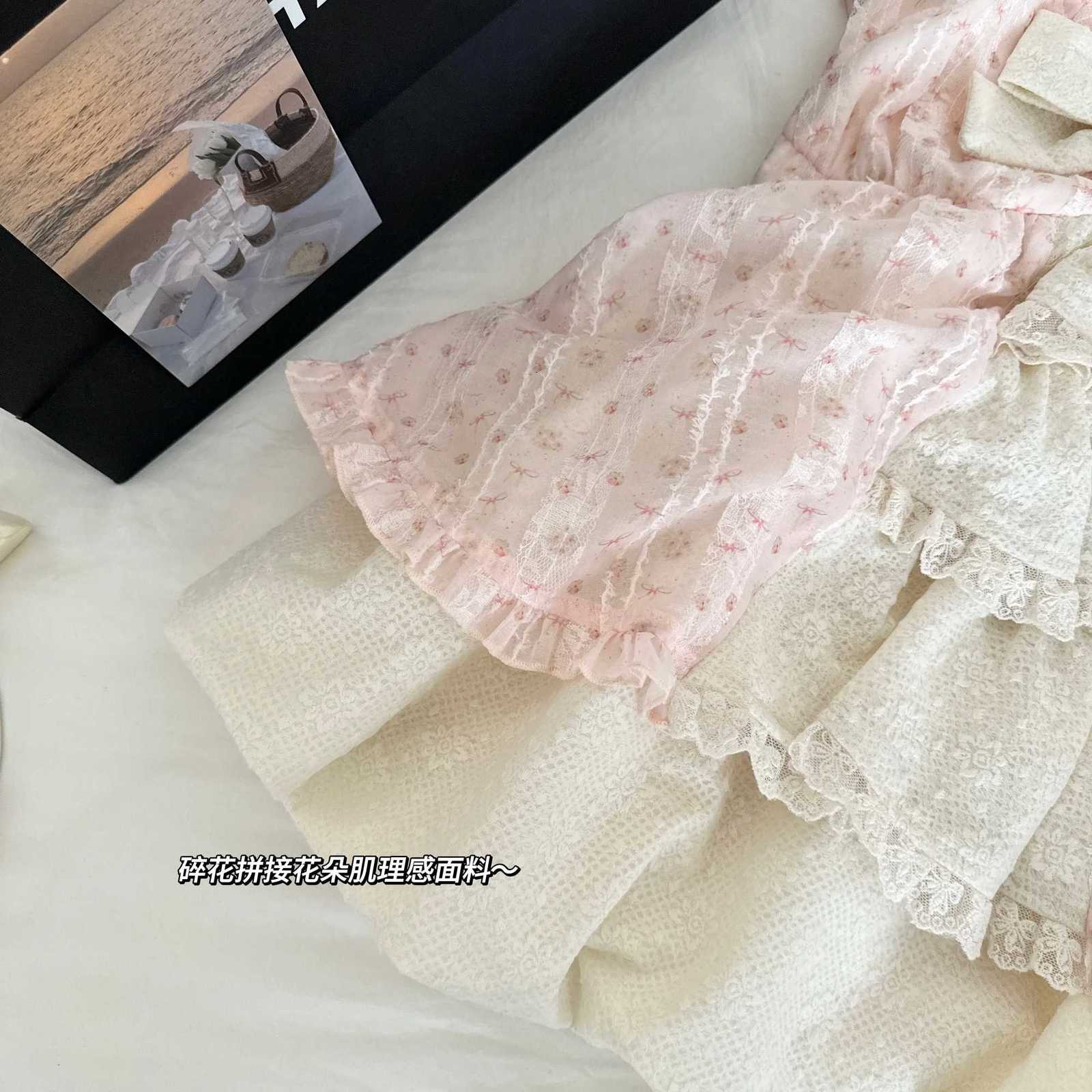 Sweet Lolita Bow Lace Dress Women Puff Sleeve Ruffle Layered Skirt Princess Style Vintage Cottagecore Fairycore Kawaii Outfits R250716