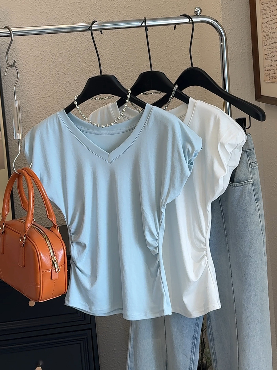 Summer New Women S T Shirt Right Shoulder Puff Sleeve Short For Design Sense Ins Slim Fit Korean Version Versatile Sweet Spicy Girl Top Designer