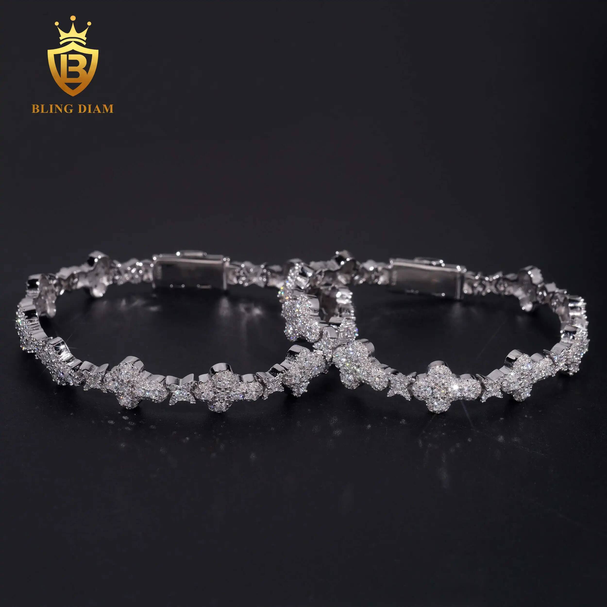 New 10mm 925 silver moissanite cross Bracelet with GRA Certificate Hip Hop Cuban Chain Bracelet Accessories Jewelry