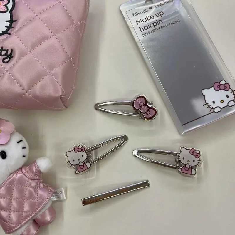 Sanrio 4pcs Cute Korean Cartoon Hello Kitty Seamless Hair Clips with Versatile Side Clips for Hair Accessories w250716
