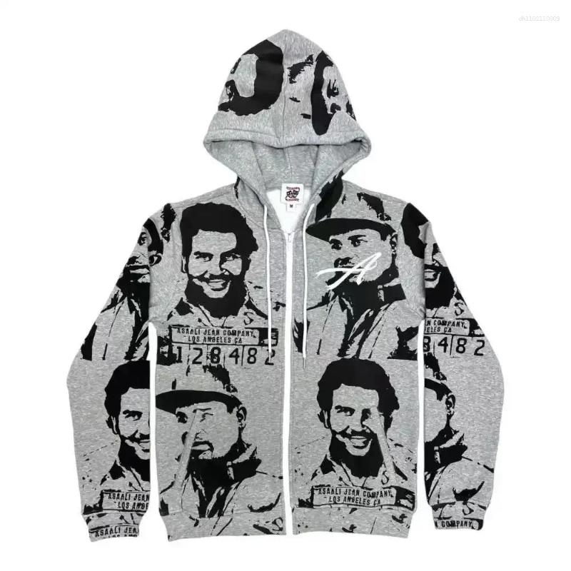 Men's Hoodies Gothic Retro Long Sleeved Printed Hoodie Harajuku Hip Hop Oversized Pattern Zipper Casual Sports High Quality