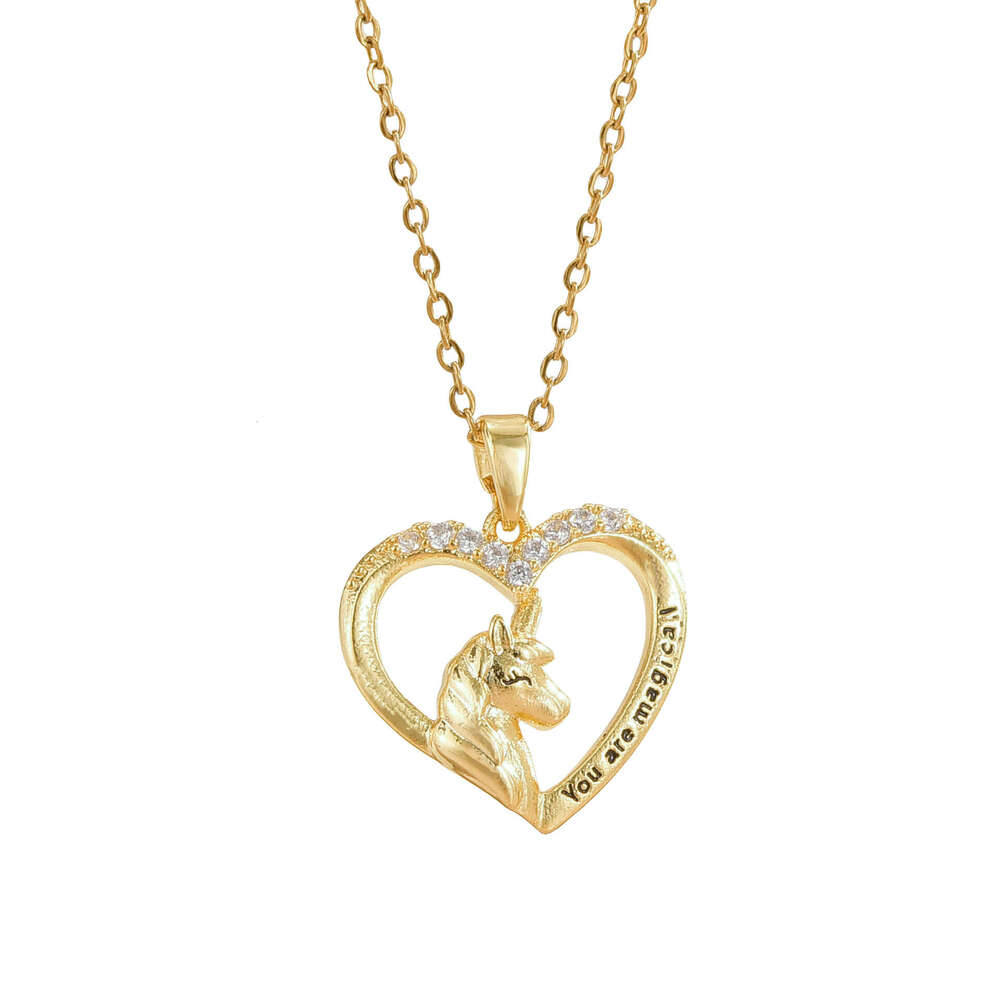 Creative New Unicorn Necklace Heart-Shaped Pony Love Pendant Non-Fading Collarbone Chain 7Dd