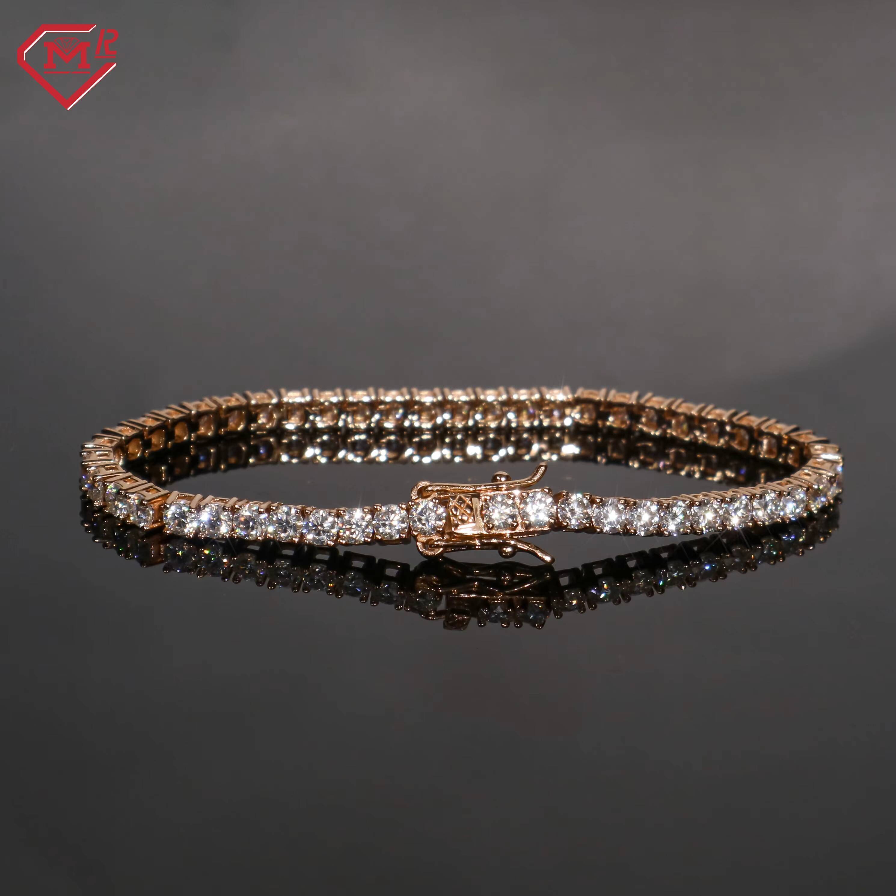 Luxury Moissanite Bracelet Men S925 Custom Rose Gold Vvs Iced Out Moissanite Tennis Bracelet