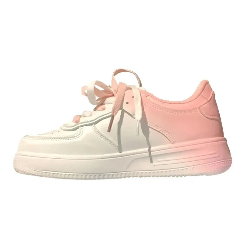 Gradient color flat white shoes for women thick soled lace up board shoes for high school students casual shoes for women 250712