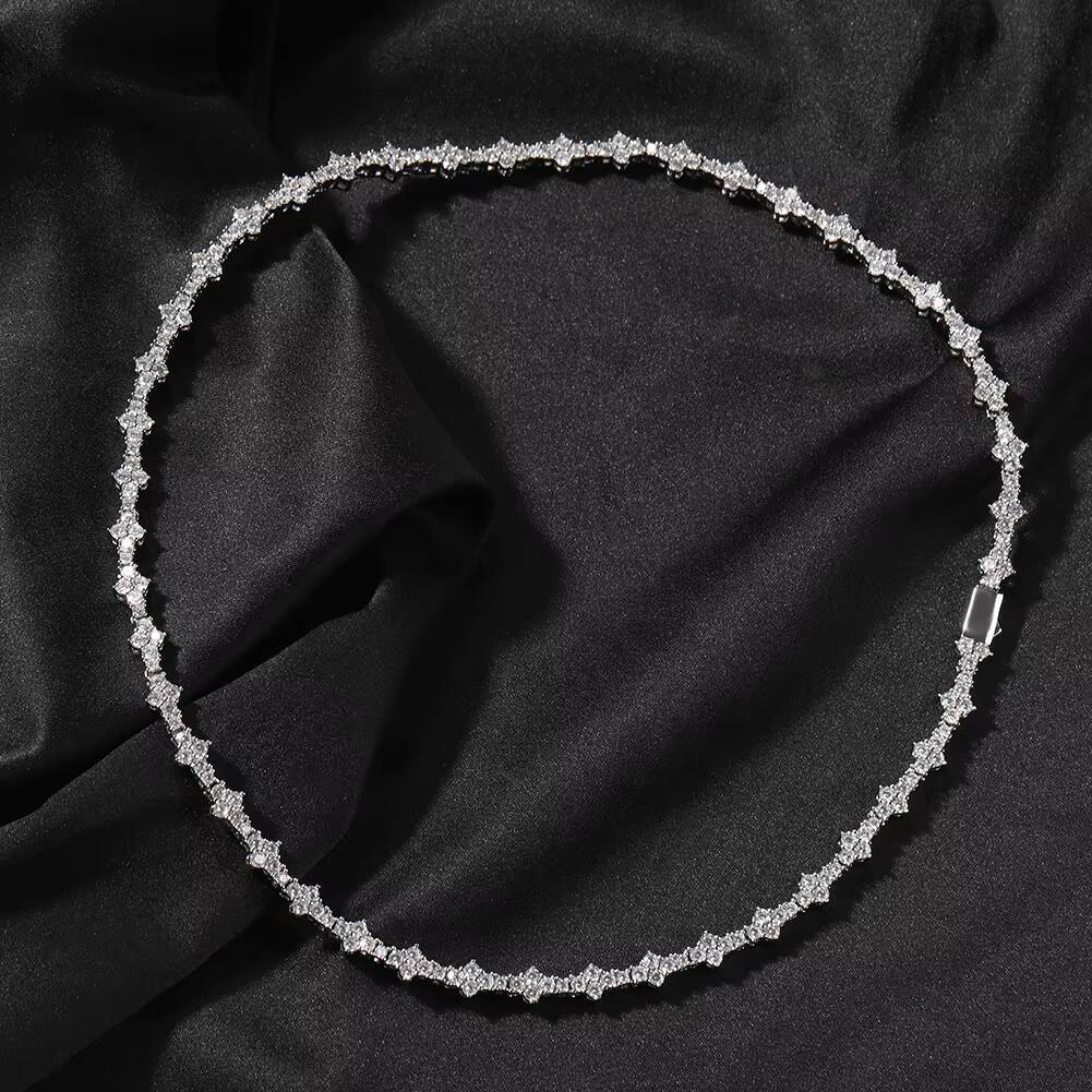 moissanite chain Gold Plated Diamond Women Tennis Chain Hip Hop Brass Metal Iced Out Cross Tennis Link Chains for Men