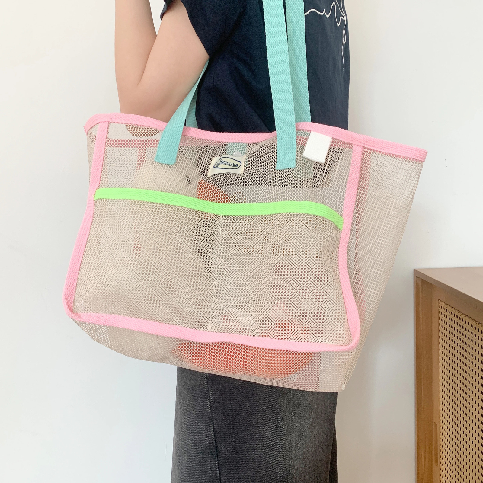 Ladies Summer Transparent Mesh Breathable Handbag Outdoor Beach Shower Handbag 250714