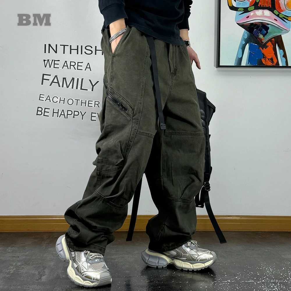 American Streetwear Multi-Pocket Cargo Pants Men High Quality Fashion Baggy Pants Plus Size Black Army Straight-Leg Trousers y250716