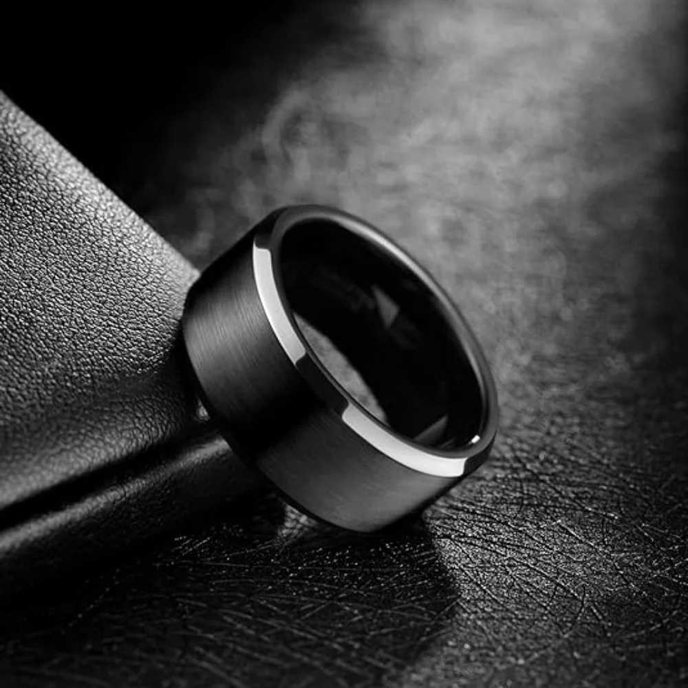 1pc Mens Fashionable Stainless Steel Black Trendy Ring S250716