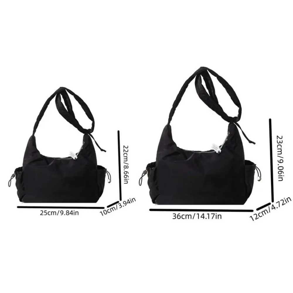 Nylon Shoulder Bag Zipper Soft Pleated Straps Handbag Solid Color Korean Style Cloth Crossbody Bag Daily
