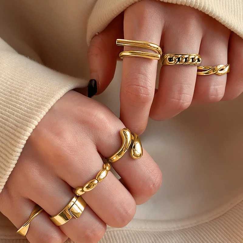 5Pcs/set Geometric Stainless Steel Imitation Pearl Rings for Women Luxury Gold Color Open Knuckle Ring Engagement Gift Jewelry S250716