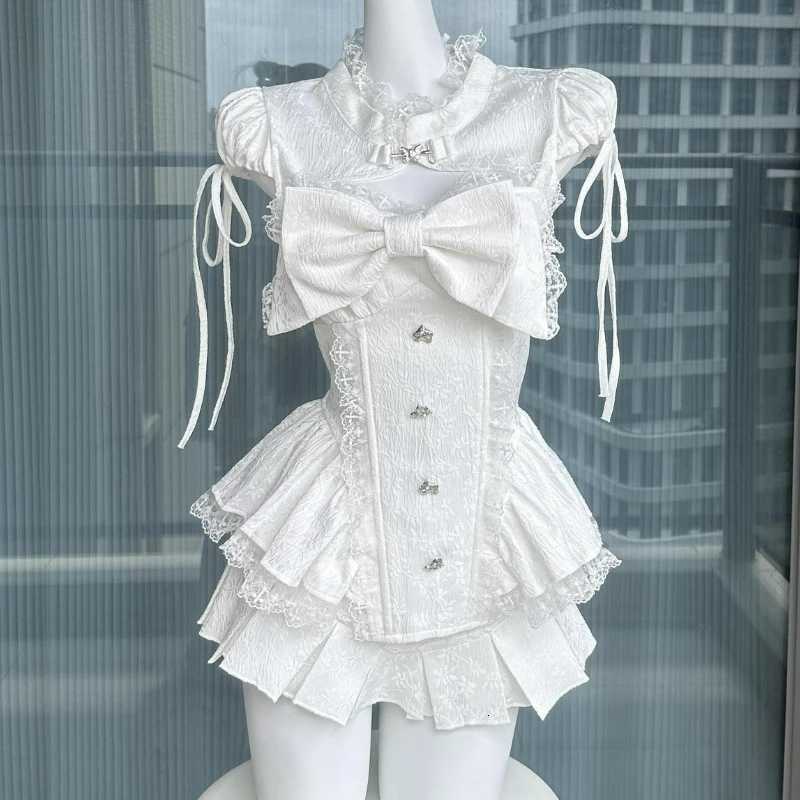 Japanese Sweet Lolita Style Skirt Set Women Kawaii Lace Patchwork Bow Tops Cute Mini Cake Skirts Suits Korean Y2k 2 Piece Sets R250716