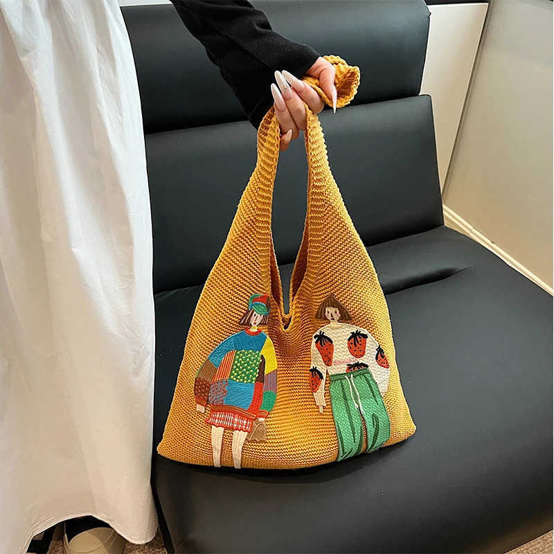 2025 New Fashion Korean Womens Woven One-shoulder Underarm Bag Large Capacity Commuter Beach Bag Hand-held Net Bag Womens Bag M250716
