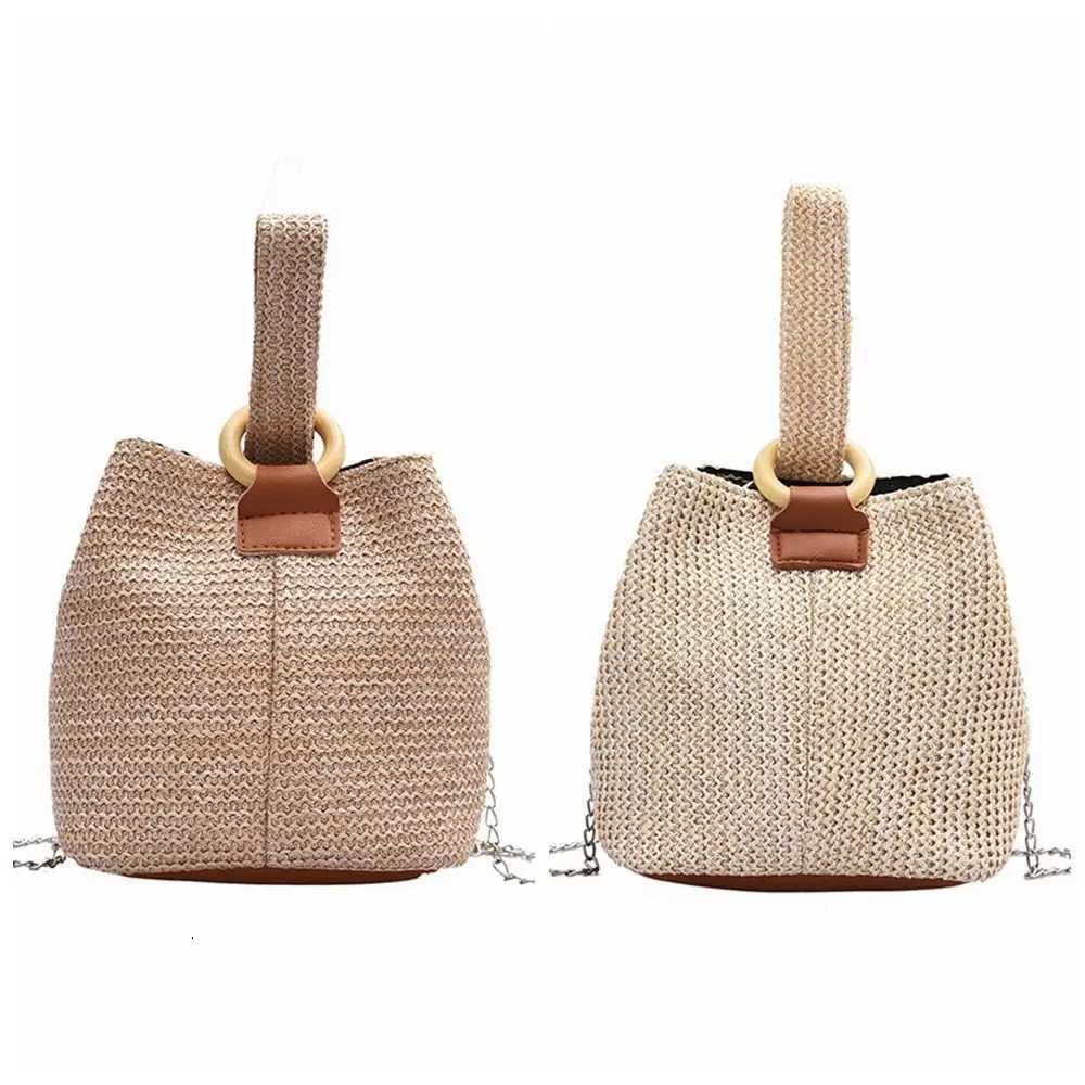 Casual Korean Style Straw Bucket Bag Handbag Tote Bag Woven Handbag Crossbody Bag Solid Color Small Phone Bag VacationW250716