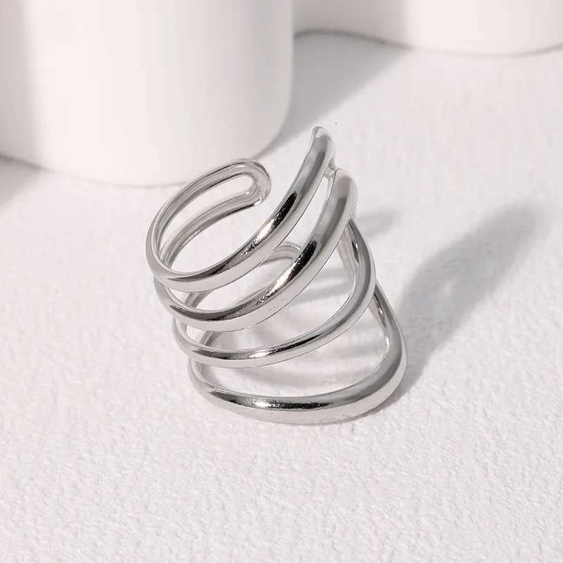 Stainless Steel Fashion Waterproof Open Ring Vintage Geometric Irregular Line Rings for Women Men Party Gift Temperament Jewelry S250716