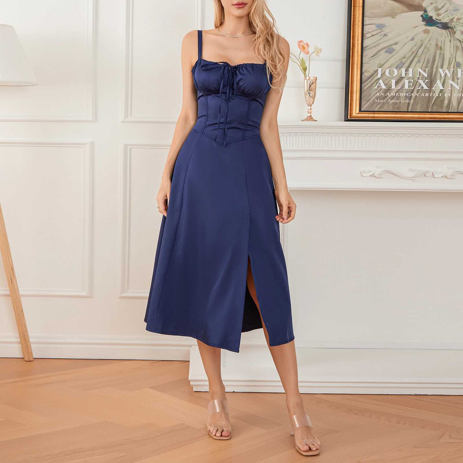 Women Summer Solid Color Long Dress Sleeveless Bandage Party A-line Dress for Cocktail Nightclub Beach R250716