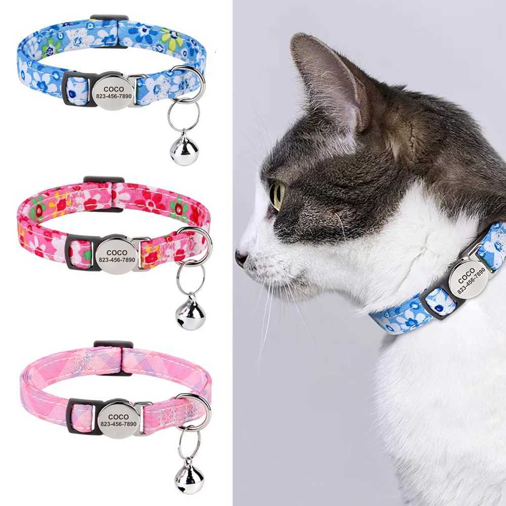 Personalized Printed Cat Collar Cute Nylon Spring Kitten Puppy Collars With Free ID Nameplate Bell Anti-lost Pet Collar LL250716