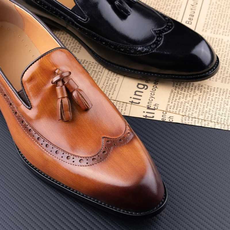New Style Business Men Loafers Shoes Genuine Cowhide Handmade Sewing Casual Formal Wedding Party Slip-on Pointed Dress Shoes for Men W250716