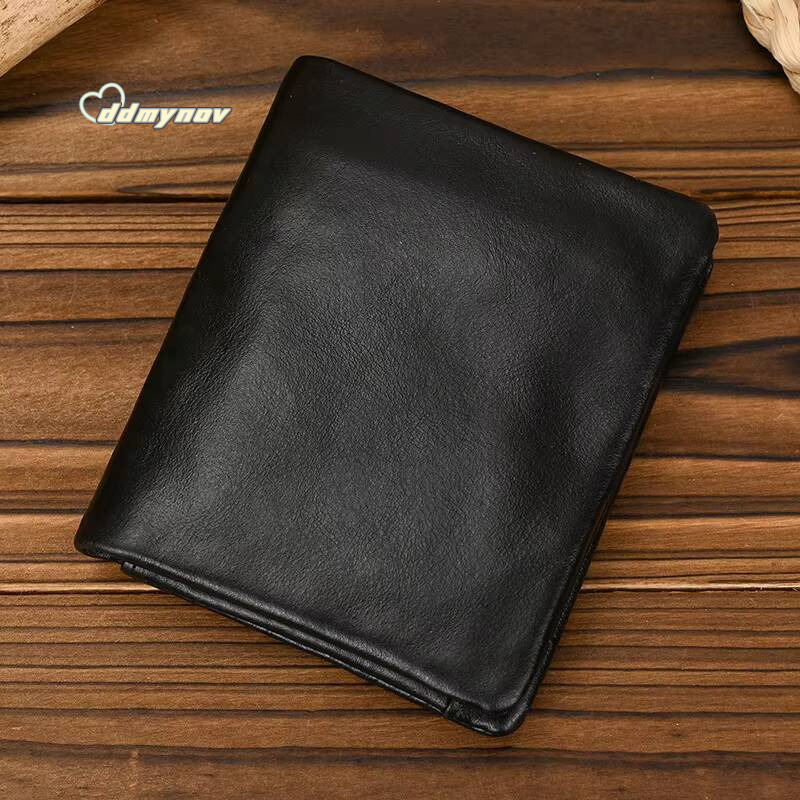 Luufan Genuine Bifold Card Holder Short Purse Male Cow Leather Mens Coin Real Cowskin Zipper Wallet ddmynov