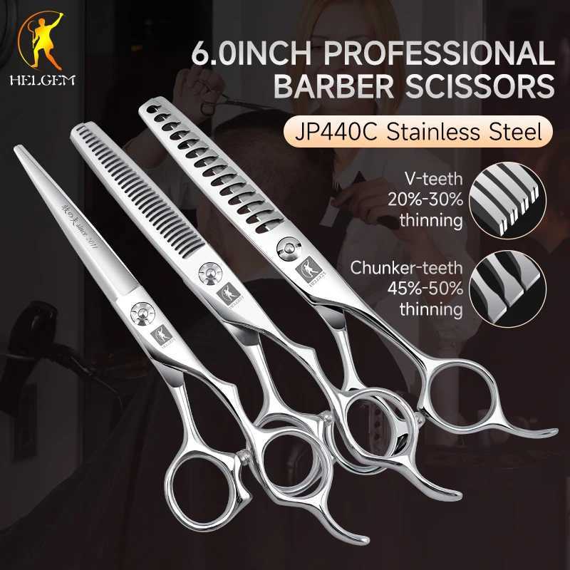 Helgem Professional JP440C Barber Scissors Set Flat Thinning Chunker Shears for Hair Trimming W250716