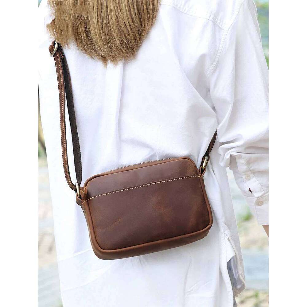 Crazy Horse Messenger Men's Leather Shoulder Mobile Phone Sling Bags For Men Woman Cross Body Bag