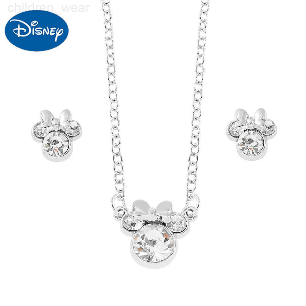 Disney Simple Shiny Zircon Minnie Pendant Necklaces Earrings for Women Girls Jewelry Set Collar Accessories Gift W20250716
