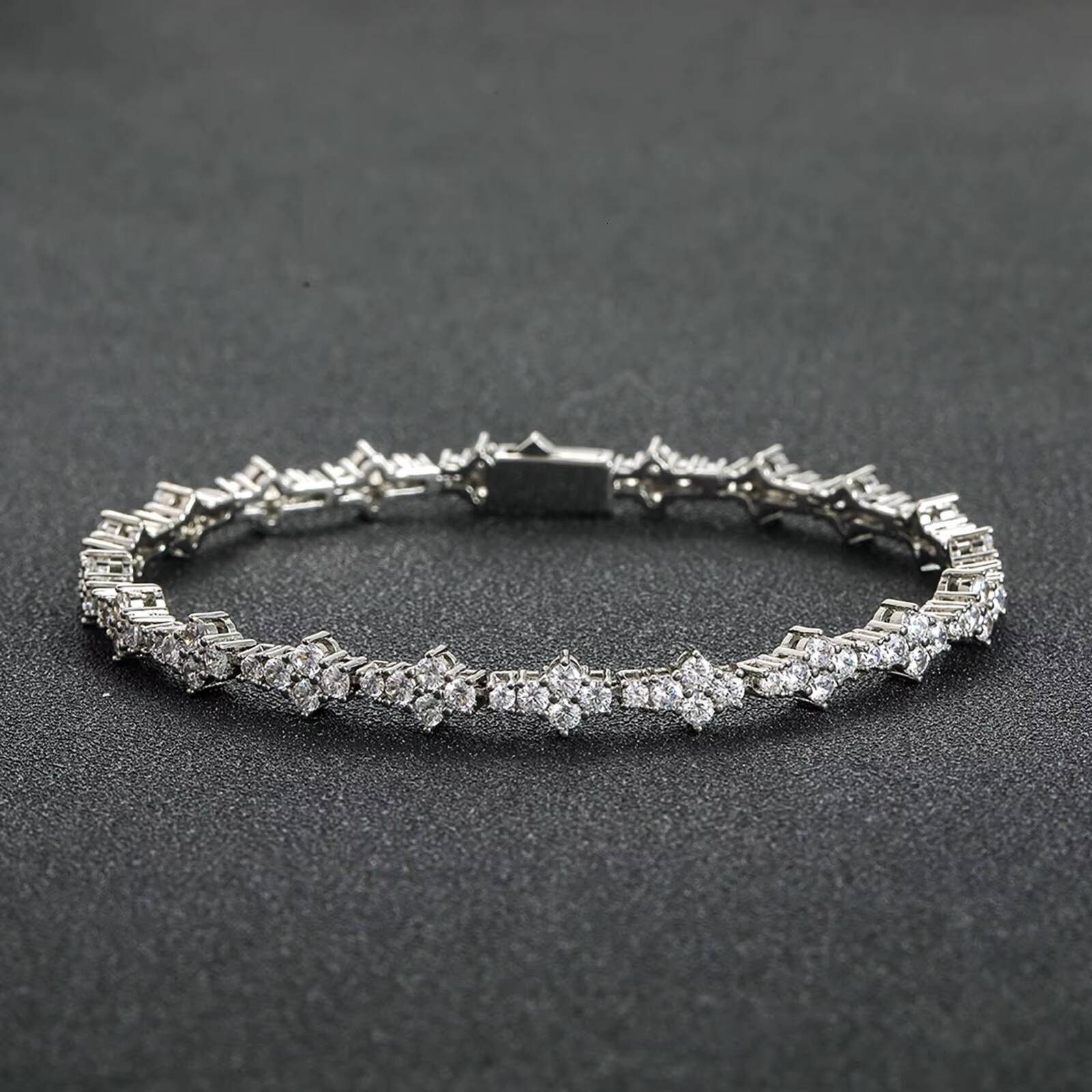 BES Hip Hop Fashion Gold Plated Tennis Chain Bracelet Plum Blossom Zircon Spring Buckle Classic Style for Wedding Party Gift
