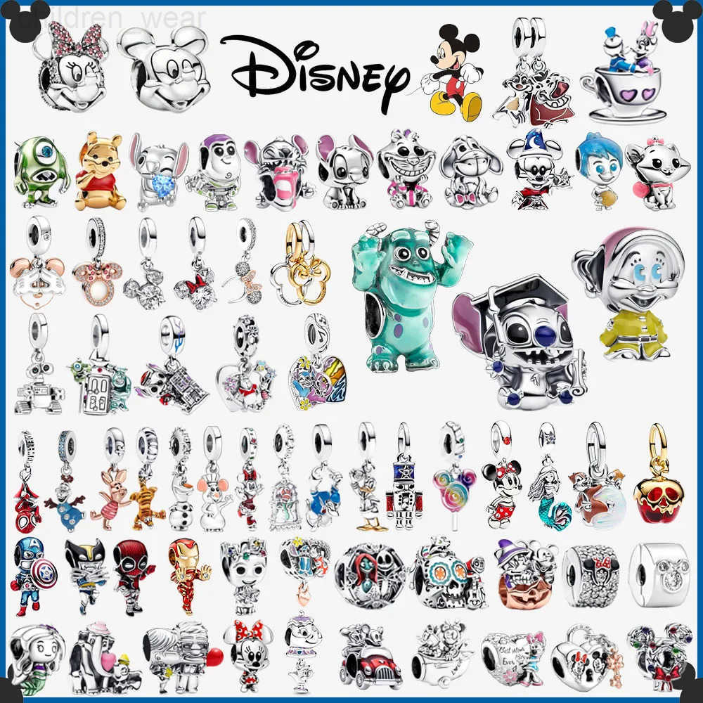 Disney Stitch Mickey Winnie 925 Sterling Silver Dangle Charms Fit Original Bracelet Beads Jewelry DIY Gift W20250716