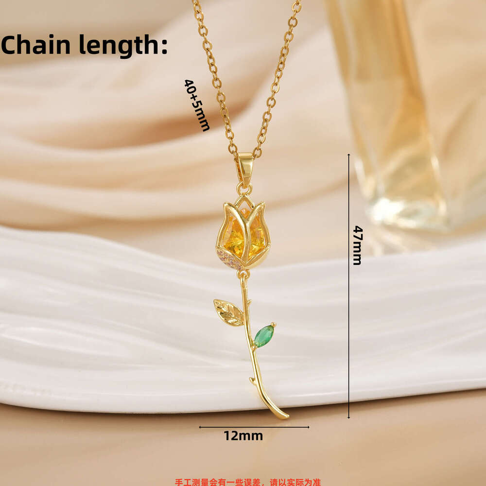 Summer Fresh Romantic Rose Flower Elegant Light Gorgeous Accessory High-End Versatile Non-Fading Necklace B13